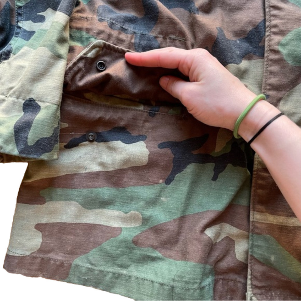 VINTAGE Military Field Utility Cold Weather WW2 Woodland Camo Coat Jacket - Picture 9 of 11